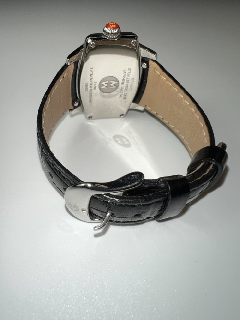 RARE MICHELE Coquette Retro Watch MOP Dial - Black Leather Belt - SWISS - Picture 9 of 12